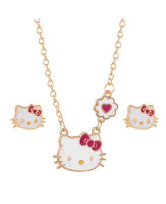 Hello Kitty Necklace and Stud Earrings Jewelry Set - 18+3"