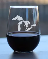 Bevvee Great Lakes Map Midwestern Gifts Stem Less Wine Glass, 17 oz