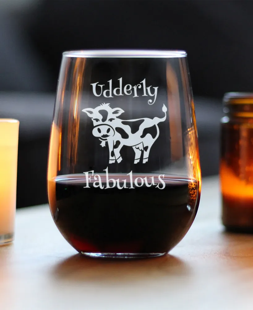 Bevvee Udderly Fabulous Funny Cow Gifts Stem Less Wine Glass, 17 oz