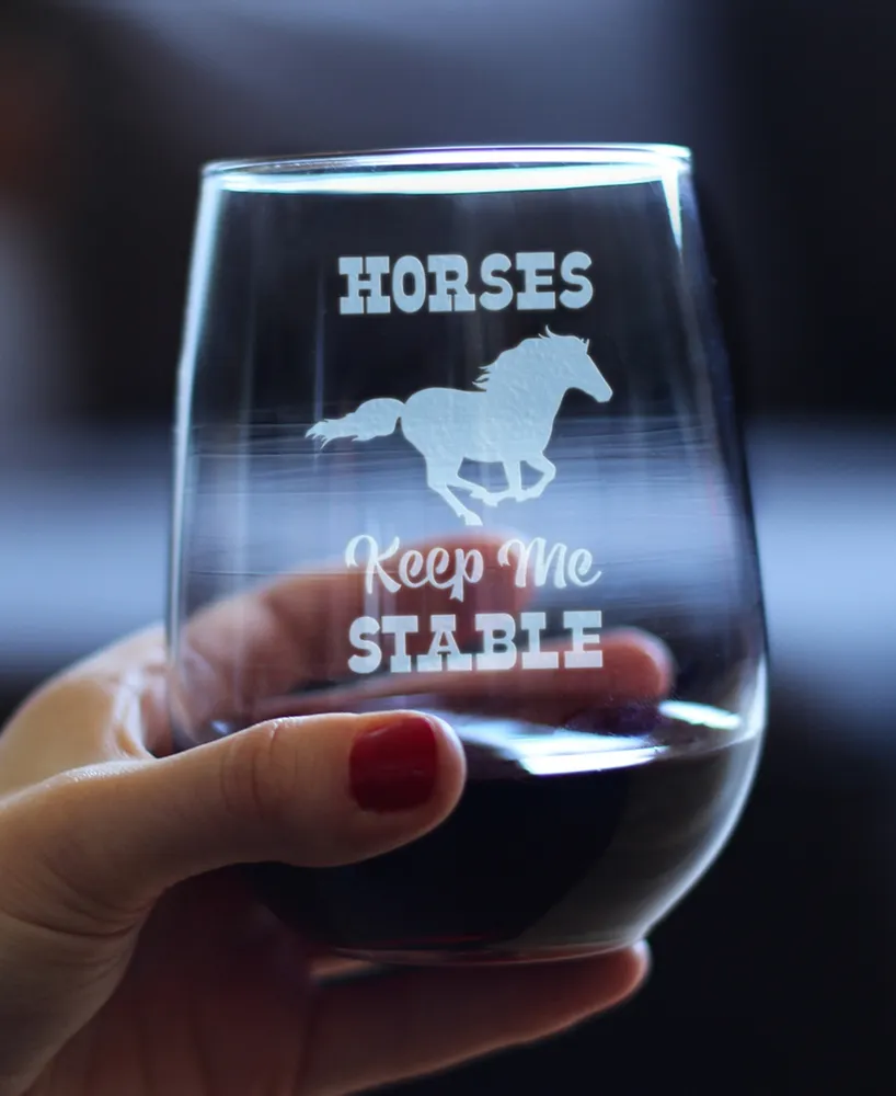 Bevvee Horses Keep Me Stable Horse Gifts Stem Less Wine Glass, 17 oz