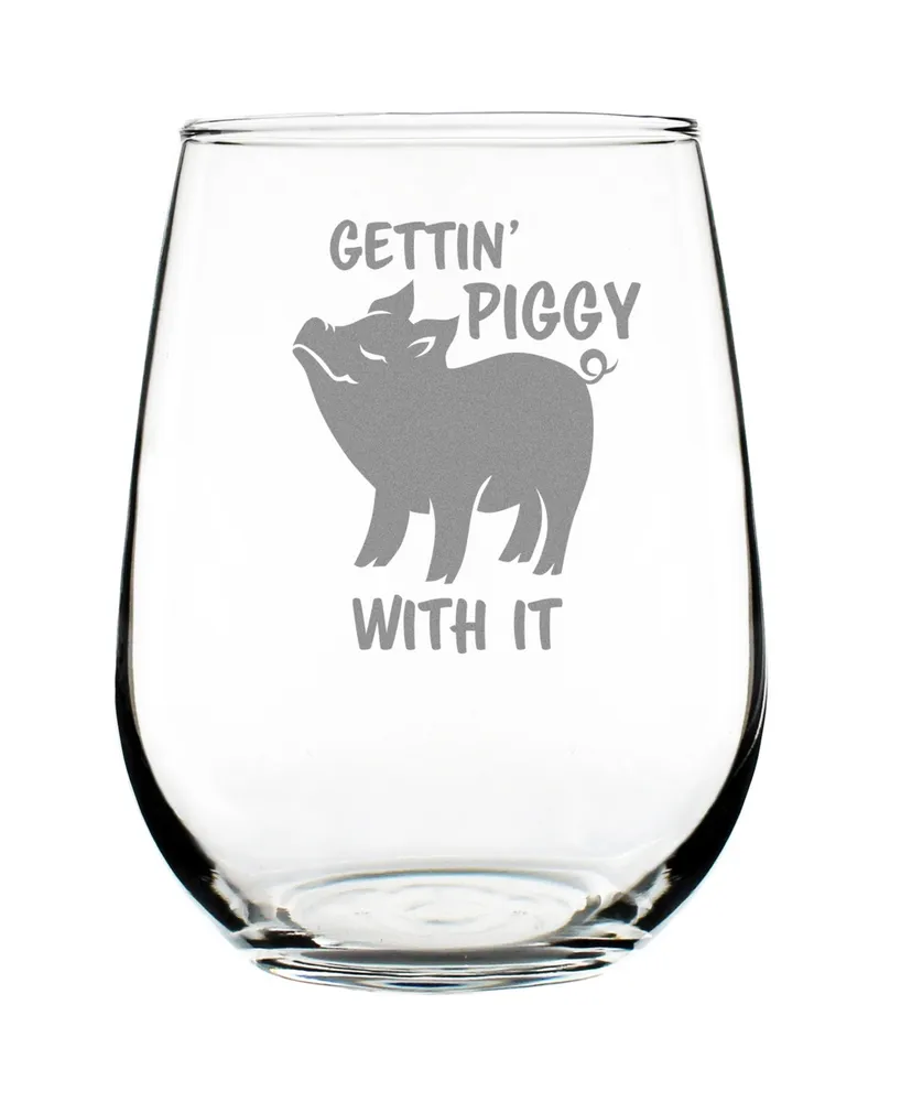 Bevvee Gettin' Piggy Funny Pig Gifts Stem Less Wine Glass, 17 oz