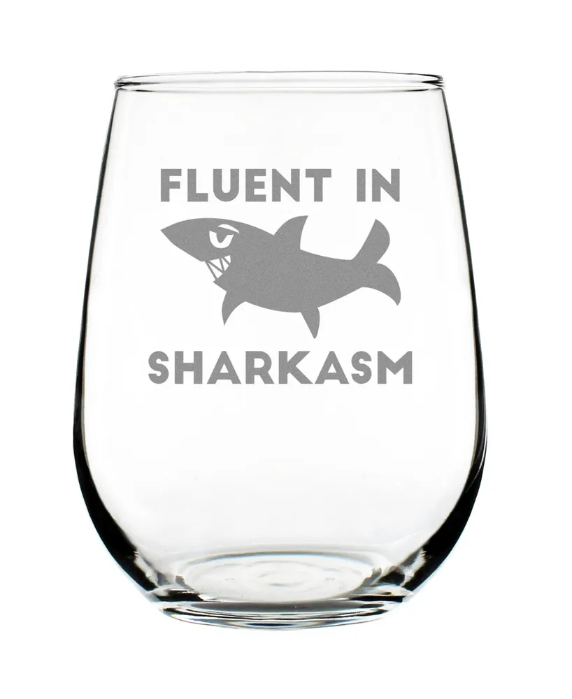 Bevvee Fluent in Sharkasm Sarcastic Shark Gifts Stem Less Wine Glass, 17 oz