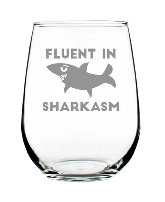 Bevvee Fluent in Sharkasm Sarcastic Shark Gifts Stem Less Wine Glass, 17 oz