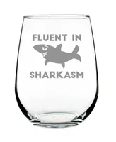 Bevvee Fluent in Sharkasm Sarcastic Shark Gifts Stem Less Wine Glass, 17 oz