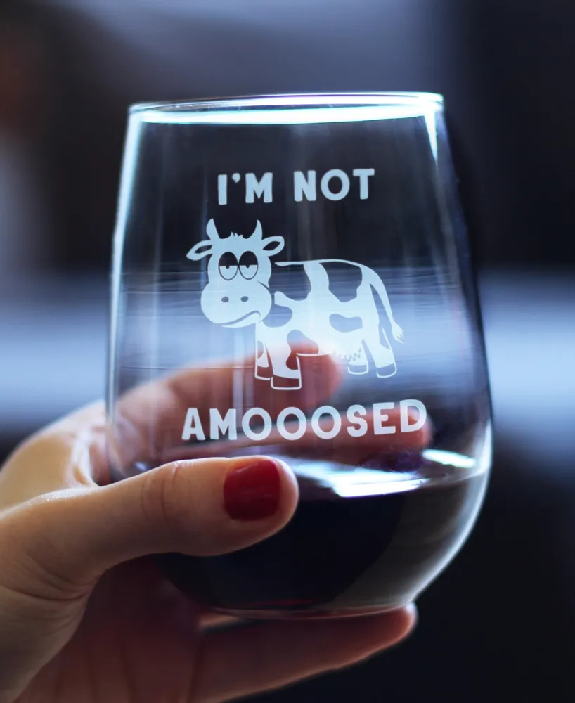 Bevvee I'm not Amooosed Funny Cow Gifts Stem Less Wine Glass, 17 oz