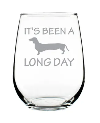 Bevvee It's Been a Long Day Funny Dachshund Dog Gifts Stem Less Wine Glass, 17 oz