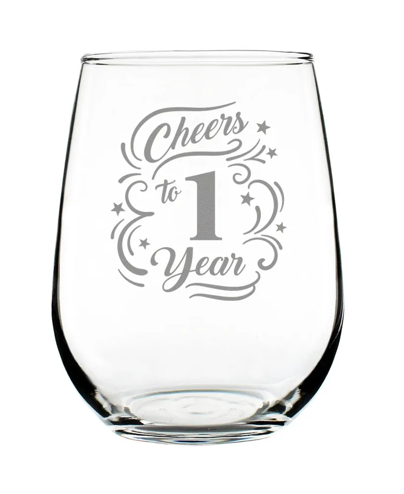 Bevvee Cheers to 1 Year 1st Anniversary Gifts Stem Less Wine Glass, 17 oz