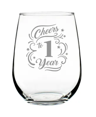 Bevvee Cheers to 1 Year 1st Anniversary Gifts Stem Less Wine Glass, 17 oz