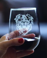 Bevvee Australian Shepherd Face Aussie Dog Gifts Stem Less Wine Glass, 17 oz