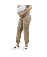 Indigo Poppy Khaki Maternity Cargo Pants With Underbelly