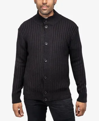 X-Ray Men's Button Up Stand Collar Ribbed Knit Cardigan Sweater