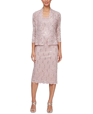 Sl Fashions 2-Pc. Lace Jacket & Midi Dress Set
