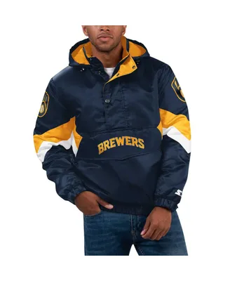 Men's Starter Navy Milwaukee Brewers Force Play Ii Half-Zip Hooded Jacket