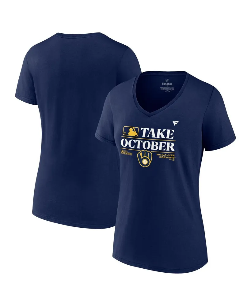 Women's Fanatics Navy Milwaukee Brewers 2023 Postseason Locker Room V-Neck T-shirt