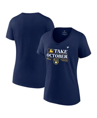 Women's Fanatics Navy Milwaukee Brewers 2023 Postseason Locker Room V-Neck T-shirt