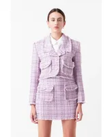 Women's Tonal Boucle Tweed Cropped Blazer
