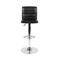 Modern Vinyl Adjustable Height Barstool With Horizontal Stitch Back, Set Of 2