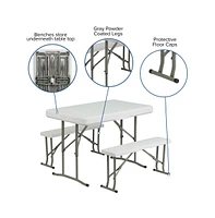 Portable Tailgate, Camping Or Event Set With White Pop Up Event Canopy Tent With Carry Bag And Folding Table With Benches Set