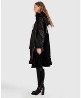 Women's Back To Black Oversized Leather Panelled Coat