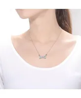 Sterling Silver White Gold Plated with 1.50ctw Lab Created Moissanite Bow-Tie Heart Pendant Layering Necklace