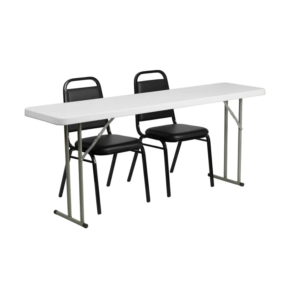 6-Foot Plastic Folding Training Table Set With 2 Trapezoidal Back Stack Chairs