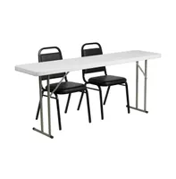 6-Foot Plastic Folding Training Table Set With 2 Trapezoidal Back Stack Chairs