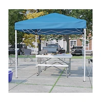 Portable Tailgate, Camping Or Event Set With White Pop Up Event Canopy Tent With Carry Bag And Folding Table With Benches Set