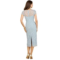 Women's 3D Applique Midi Dress with Cap Sleeves