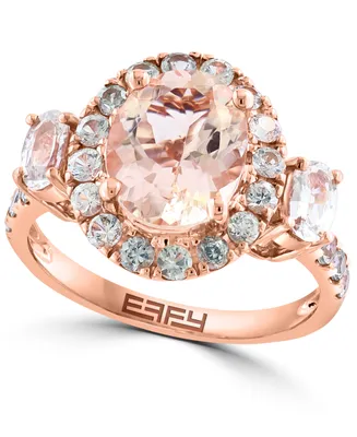 Effy Morganite (2-3/8 ct. t.w.) & White Sapphire (1-1/2 ct. t.w.) Halo Ring in 14k Rose Gold