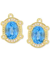 Swiss Blue Topaz (4 ct. t.w.) & Diamond (1/8 ct. t.w.) Framed Stud Earrings in 18k Gold-Plated Sterling Silver