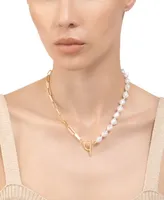 Adornia 14k Gold-Plated Imitation Pearl & Paperclip Chain 17" Toggle Necklace