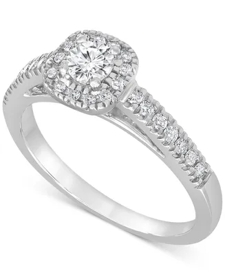 Diamond Halo Engagement Ring (1/2 ct. t.w.) in 14k White Gold