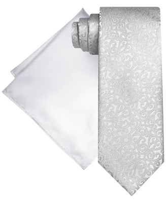 Steve Harvey Men's Ornate Textured Tie & Solid Pocket Square Set