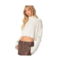 Women's Distressed turtle neck cropped sweater