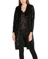 Belldini Black Label Women's Stretch Velvet Sequin Knit Duster Top