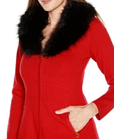 Belldini Women's Black Label Faux Fur Collar Cardigan Sweater