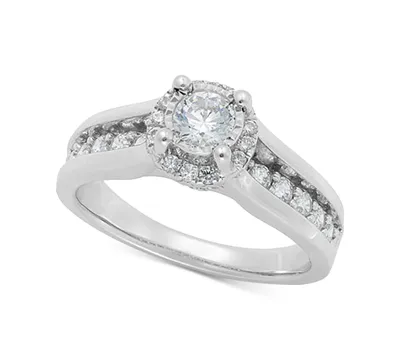 Diamond Halo Cathedral Engagement Ring (1 ct. t.w.) in 14k White Gold