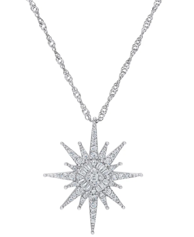 Lab-Grown White Sapphire Starburst 18" Pendant Necklace (1/2 ct. t.w.) in Sterling Silver