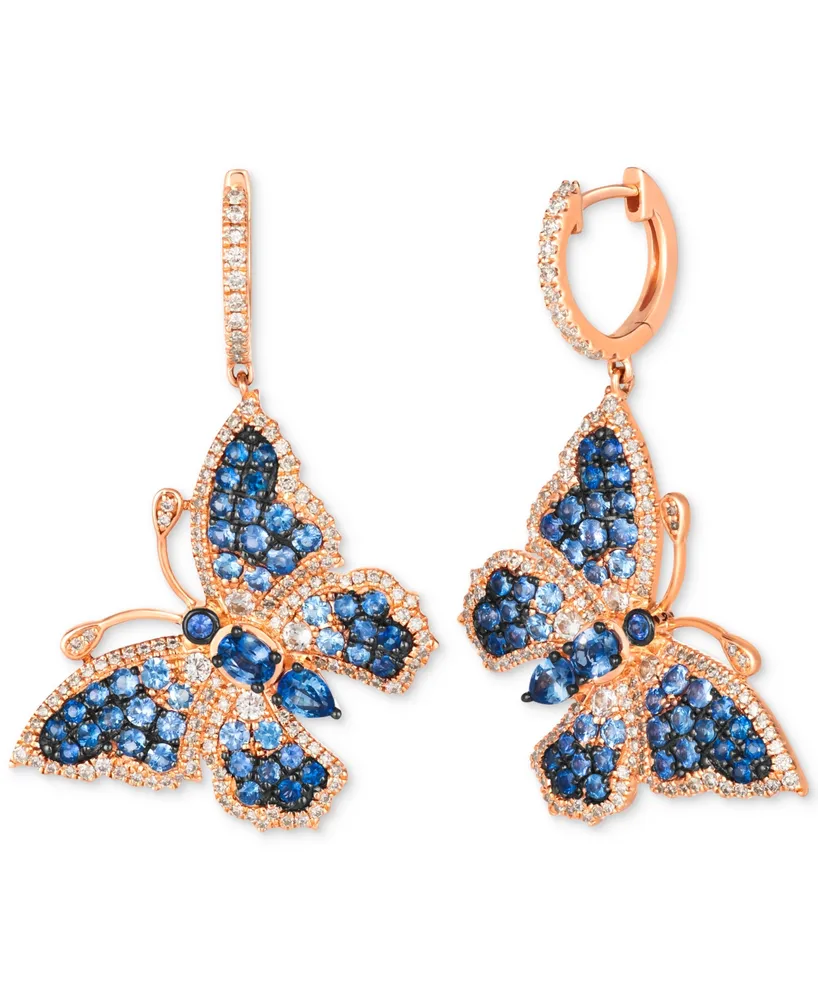 Le Vian Multi-Sapphire (3-1/4 ct. t.w.) & Diamond (7/8 ct. t.w.) Butterfly Drop Earrings in 14k Rose Gold