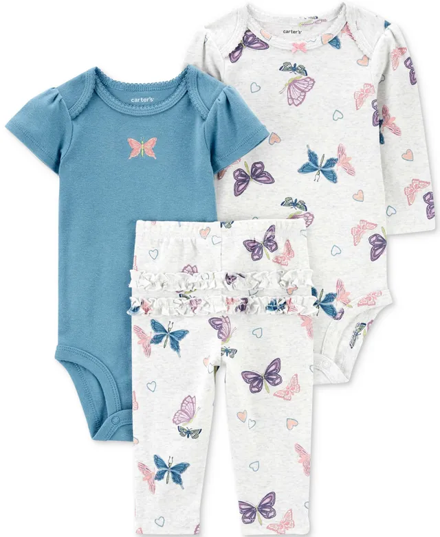 Carter's Baby Girls Butterfly Little Character Cotton Bodysuits and Pants,  3 Piece Set