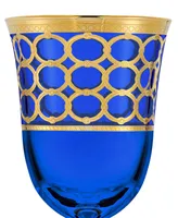 Lorren Home Trends Cobalt Blue Wine Goblet with Gold-Tone Rings