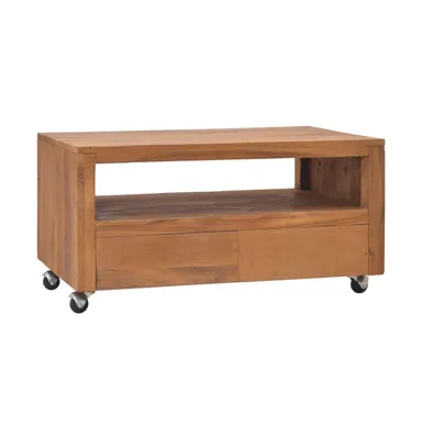 Tv Stand with Wheels 31.5"x19.7"x16.5" Solid Wood Teak