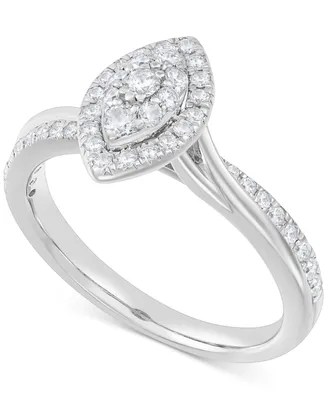 Diamond Marquise Shaped Halo Cluster Engagement Ring (1/2 ct. t.w.) in 10k White Gold