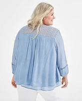 Style & Co Plus Lace-Trim Long-Sleeve Top, Created for Macy's