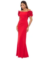 Xscape Petite Off-the-Shoulder Ruffle-Sleeve Gown