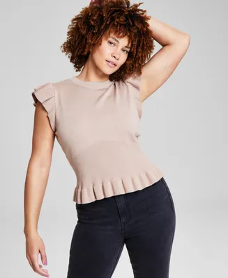 And Now This Women's Flutter-Sleeve Peplum Sweater, Created for Macy's