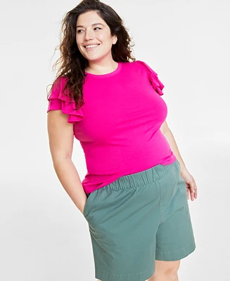 On 34th Trendy Plus Size Flutter-Sleeve Top, Created for Macy's