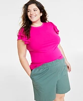 On 34th Trendy Plus Size Flutter-Sleeve Top, Created for Macy's