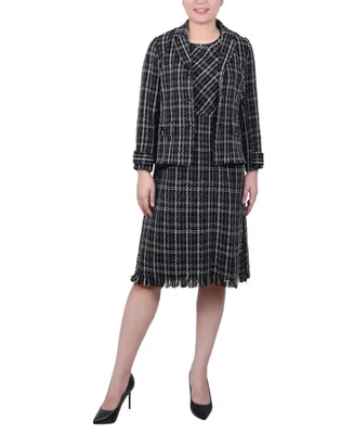 Ny Collection Petite Long Sleeve Tweed Jacket with Dress Set, 2 Piece