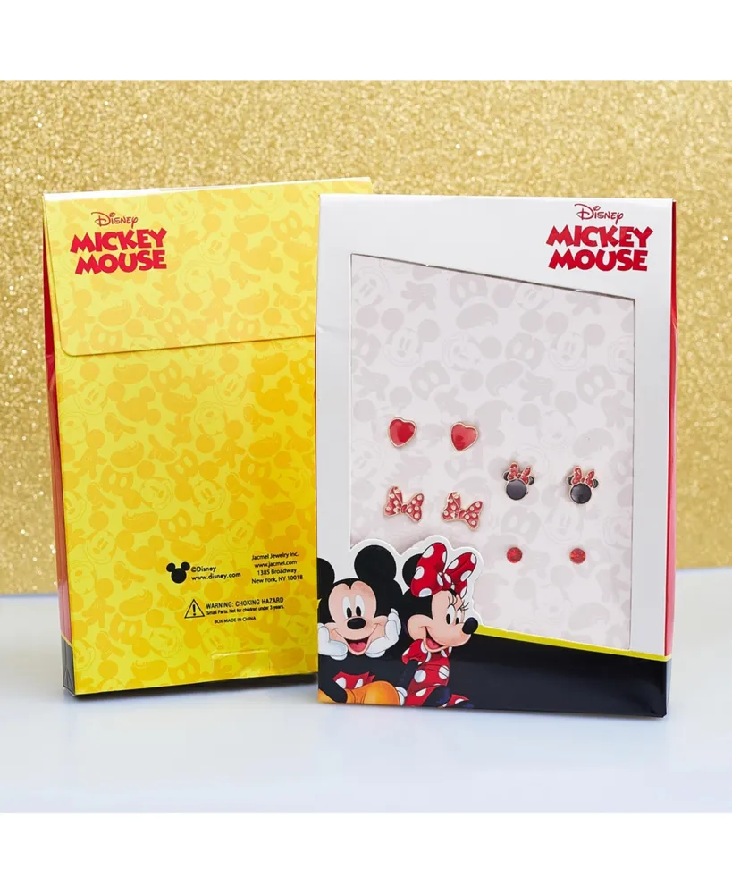 Disney Minnie Mouse Classic Fashion Stud Earring - Classic Minnie, Red/Gold - 4 pairs